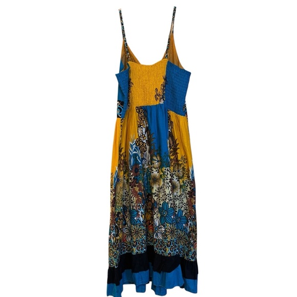 Mint Green Women’s Boho Floral Maxi Dress Yellow Blue Cotton 1X Spaghetti Straps - Picture 2 of 11